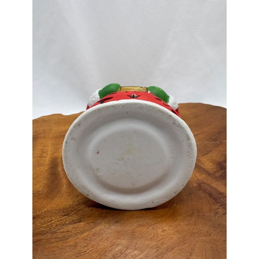Vintage Ceramic Christmas Santa Tea Light Votive Candle Holder Ho Ho Ho